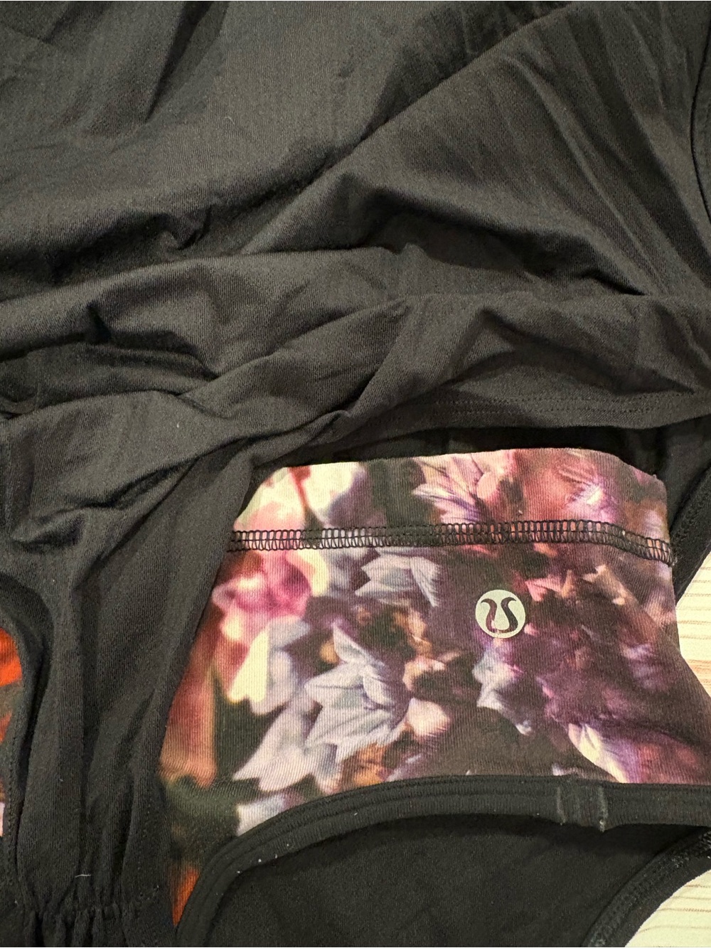 lululemon athletica Black Muscle Tee with Floral Band